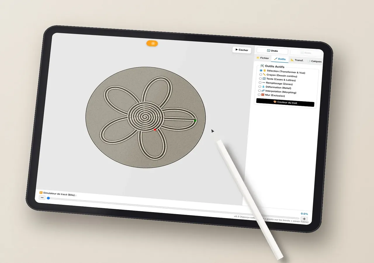 L’éditeur de tracés Sunae sur une tablette, avec un stylet